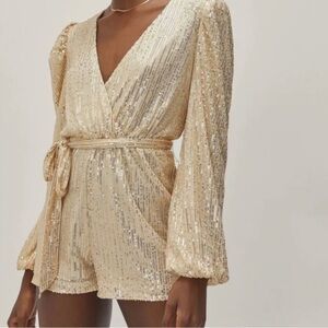 NASTY GAL Long Sleeve Wrap Sequin Mini Playsuit